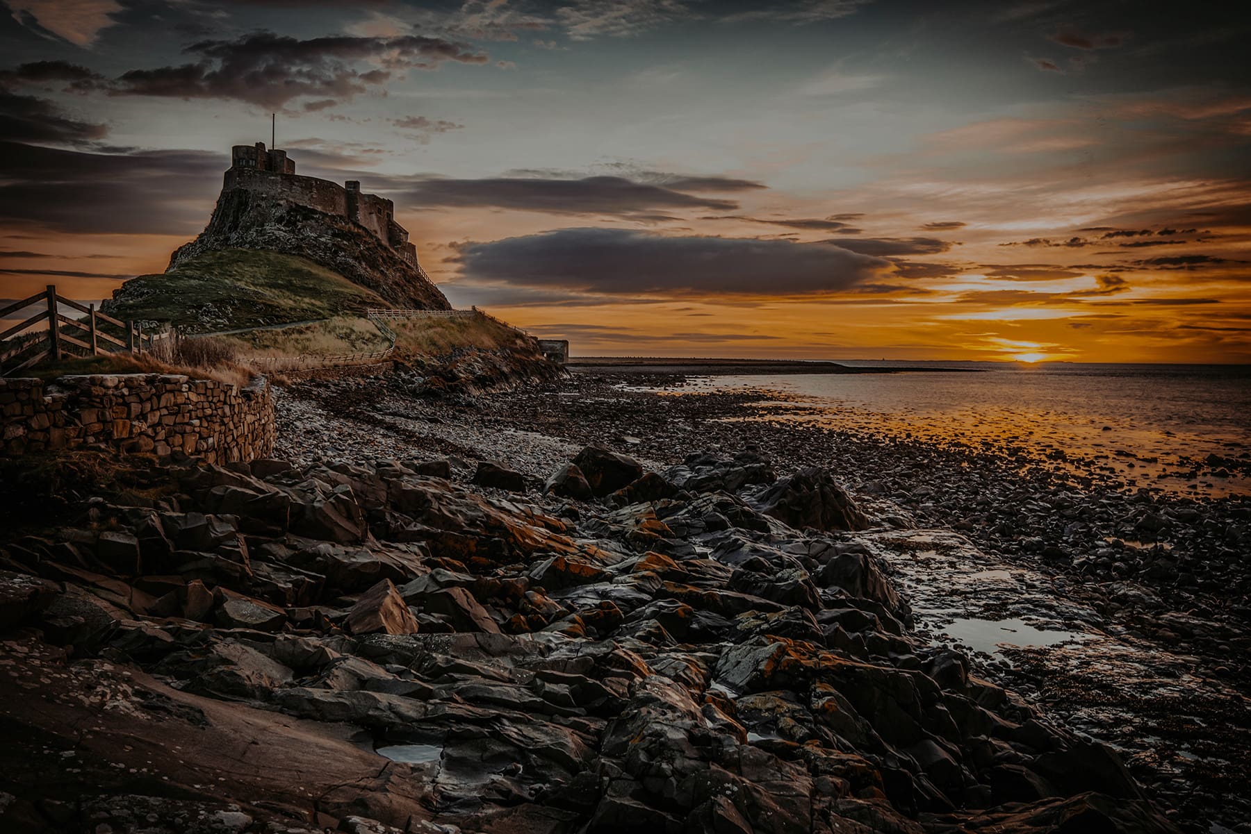 Holy Island at sunrise, in Northumberland, England. Part of the Valhalla Viking Yule Mystery Tour In England