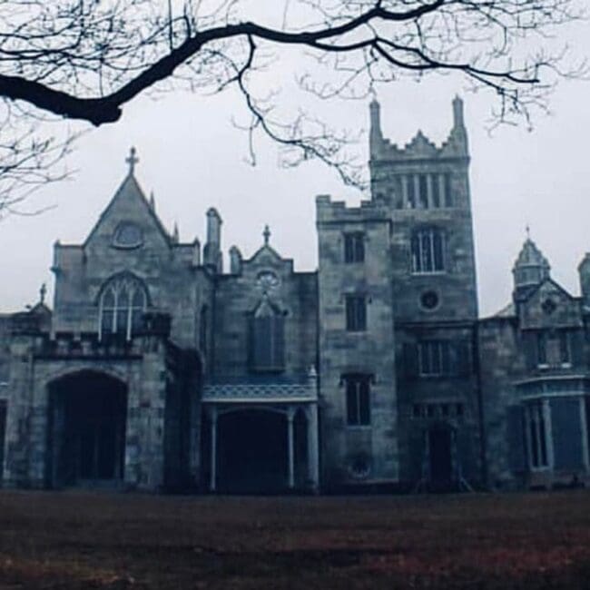 Bare trees at the Lyndhurst Mansion, Tarrytown, New York.