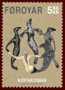 a stamp depicting the story of the Seal Woman from lore and legend