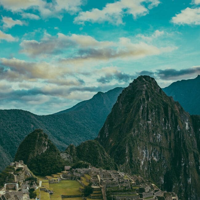 Overhead view of Machu Picchu, Peru.