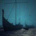 Viking Ships on a mysterious body of inky, black water