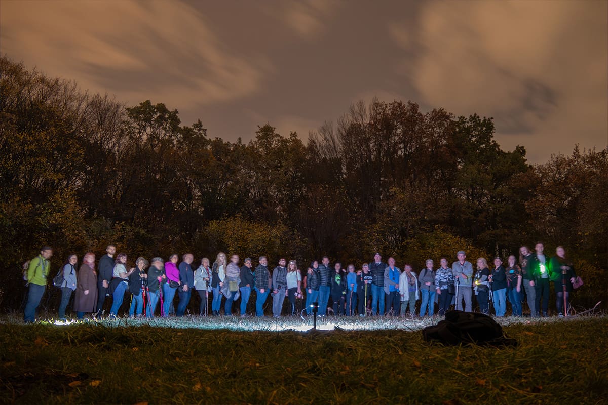 Group picture with Grant and Reanna Wilson during a paranormal investigation with Mysterious Adventures Tours.