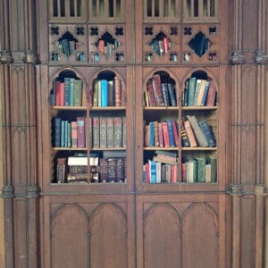 Bookshelves in the elegant library of Charleville Castle, Offaly, Ireland. Esoteric Journey.