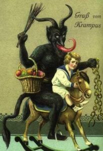 Christmas Card Depicting Krampus Punishing Children, c. 1900. St. Nicholas, Supernatural Tourism