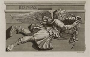 18th century engraving of Boreas. Mysterious Adventures, legends