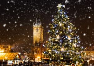 Christmas marketplace in Oldtown square, Prague, Czech Republic, winter, fairy tale, adventure tour