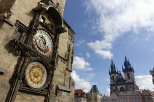 View of the Astrological Clock in Old Town Square of Prague, Czech Republic. Transformational Travel, Adventure in Travel