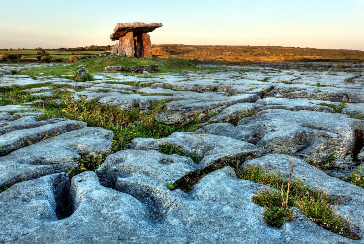 Poulnabrone Dolmen in The Burren, Co. Clare, Ireland.