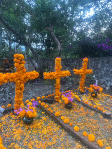 Beautifully decorated graves to honor the dead on Dia de los Muertos. Photo by Diego Perez Velazquez. Latin America, Transformation