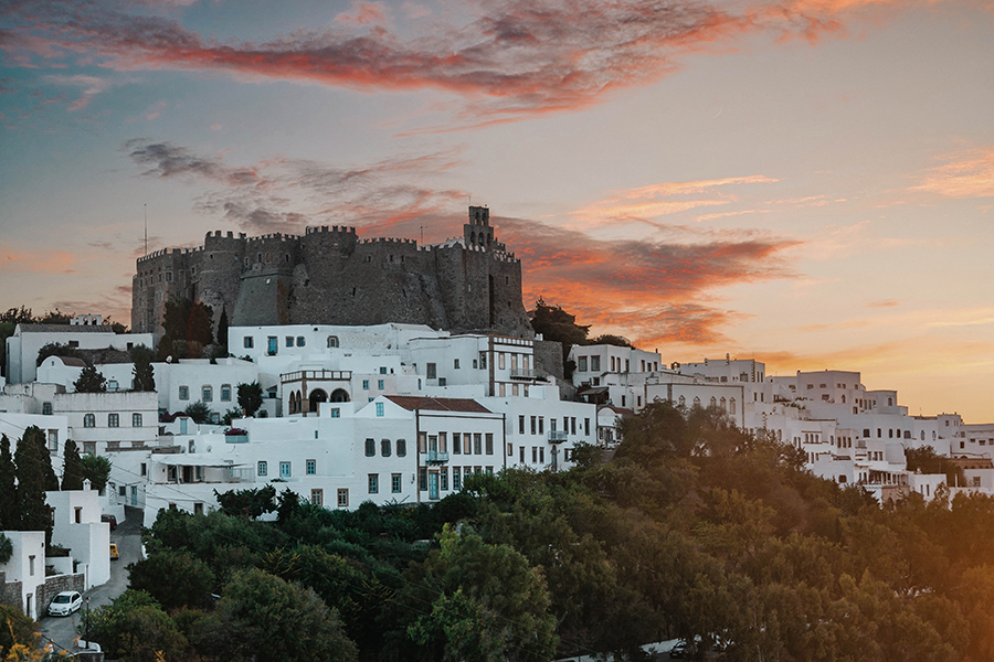 Chora Village on the island of Patmos, Greece. Mythological Sites, Greece